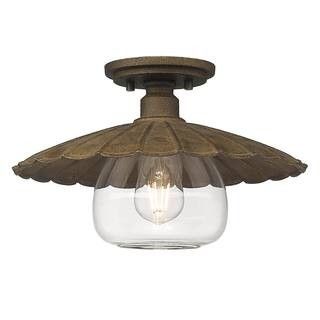 Golden Lighting Clemence 13.75 in. 1-Light Dark Rust Flush Mount 3124-FM DR-CLR - The Home Depot | The Home Depot