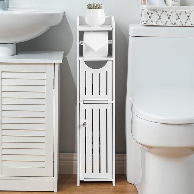 AOJEZOR Bathroom Storage Cabinet - Toilet Paper Holder and Organizer for Small Spaces, 30''H Whit... | Amazon (US)