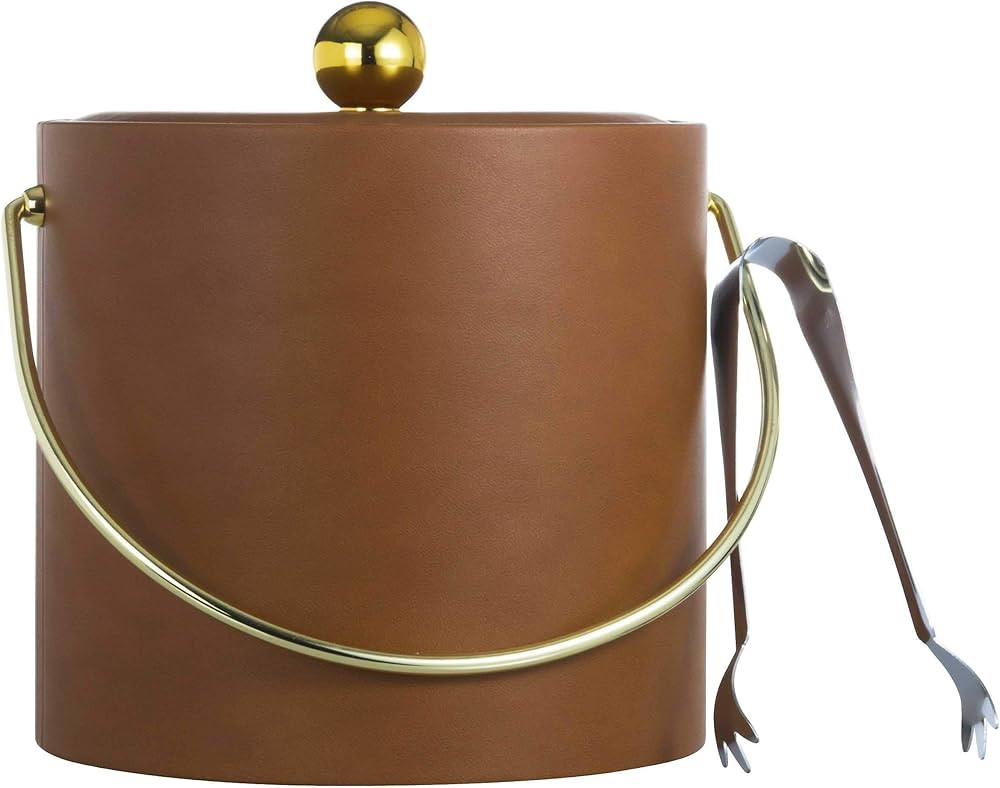 Hand Made In USA Tan Double Walled 3-Quart Insulated Ice Bucket With Ice Tongs (Leatherette Colle... | Amazon (US)