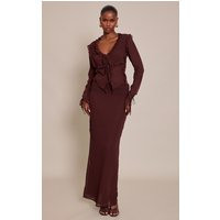 Dark Brown Ruched Chiffon Maxi Skirt | PrettyLittleThing UK