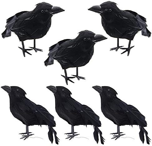 ATDAWN Halloween Black Feathered Crows, Realistic Looking Halloween Decoration Birds, 6 Pack | Amazon (US)