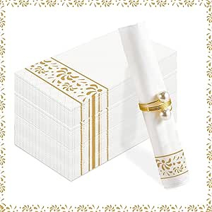 100 Pack Disposable Paper Napkins Hand Towels with Gold Line Design for Bathroom,Party | Amazon (US)