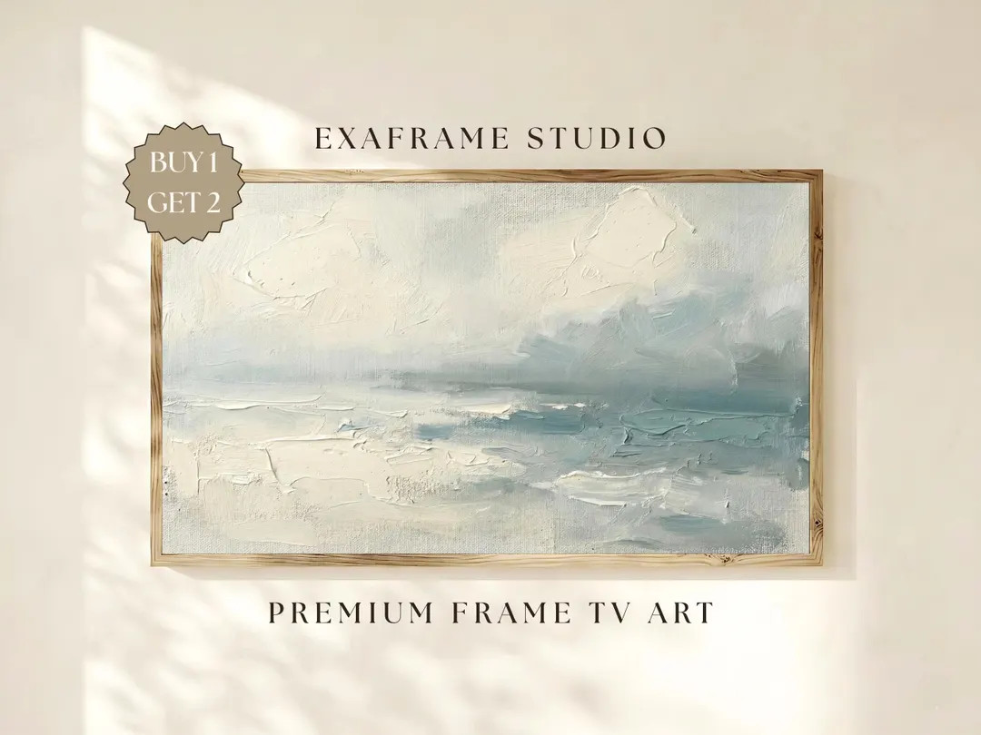 Moody Seascape Abstract Frame TV Art | Blue Neutral Landscape Oil Painting, Minimal Coastal Textu... | Etsy (Global)