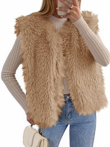 Tankaneo Womens Faux Fur Vest Cropped Sleeveless Warm Winter Shaggy Open Front Outerwear Vest | Amazon (US)