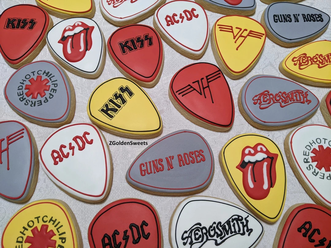 24 Large Guitar Picks Rock Band Name Custom Cookies, Personalized Classic Rock Music Lover Rock a... | Etsy (US)