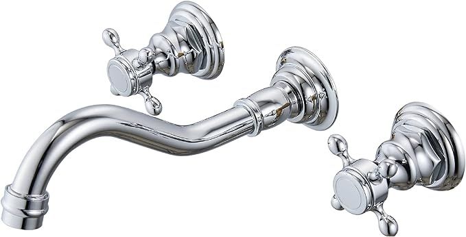 Polish Chrome Bathroom Sink Faucet Wall Mount Widespread 3 Holes 2 Cross Knobs Brass Lavatory Bas... | Amazon (US)