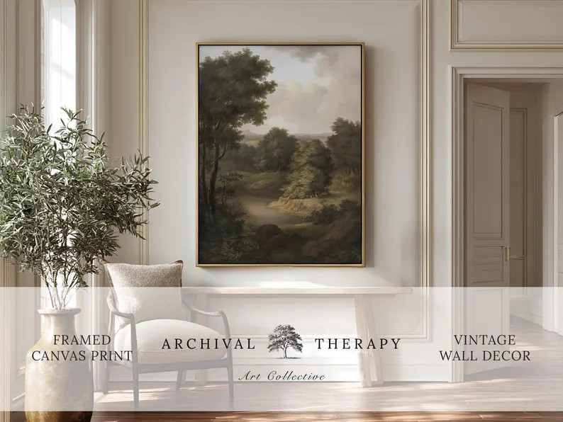 Vertical Landscape Wall Art: Framed Canvas Print Of Vintage 19th Century Moody Forest Oil Paintin... | Etsy (Global)