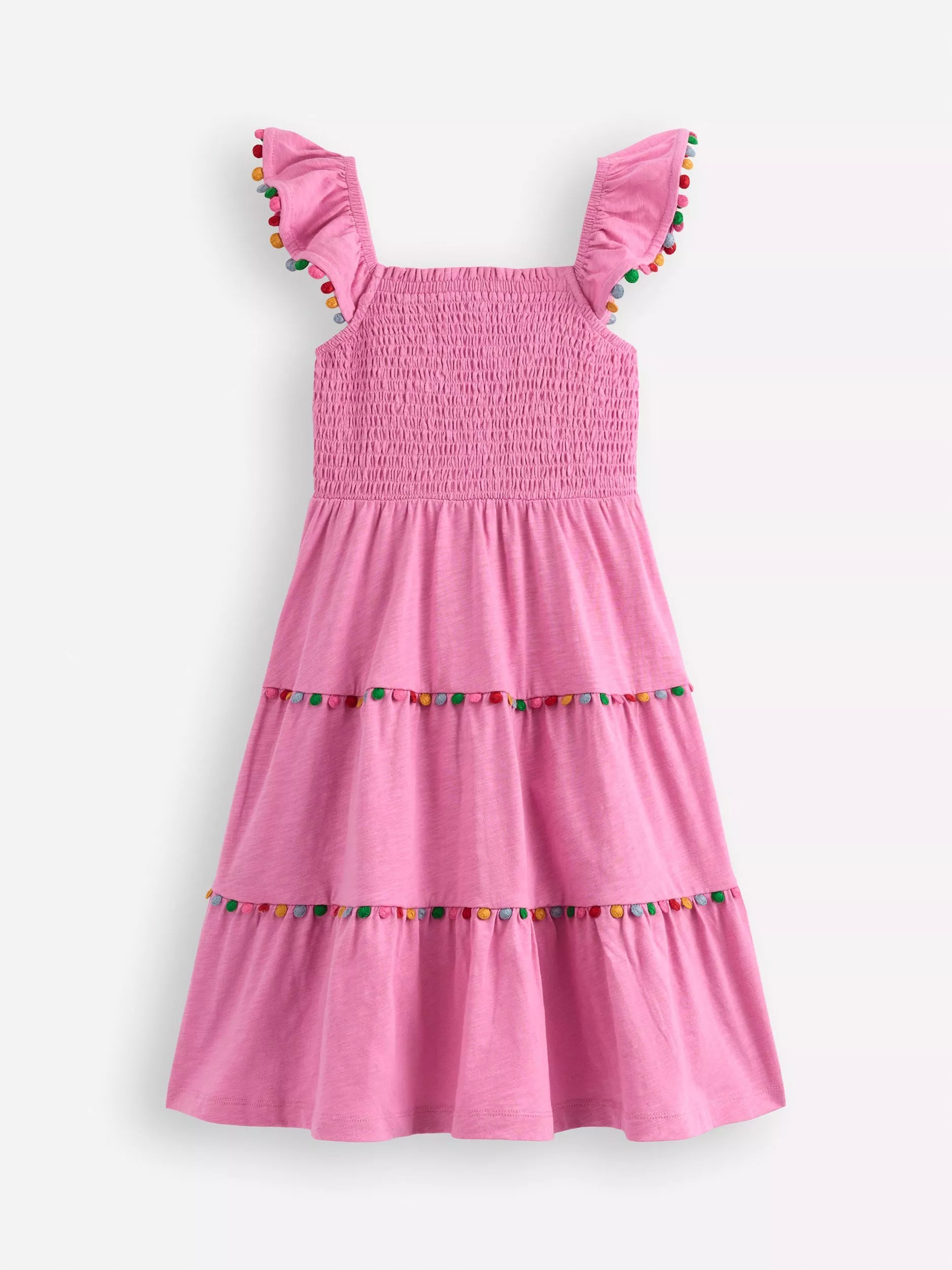 Mini BodenKids' Addison Cotton Twirly Tiered Dress, Pink | John Lewis (UK)