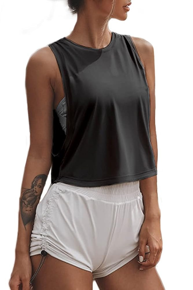 Sanutch High Neck Crop Top Workout Shirts Cropped Muscle Tank for Women | Amazon (US)