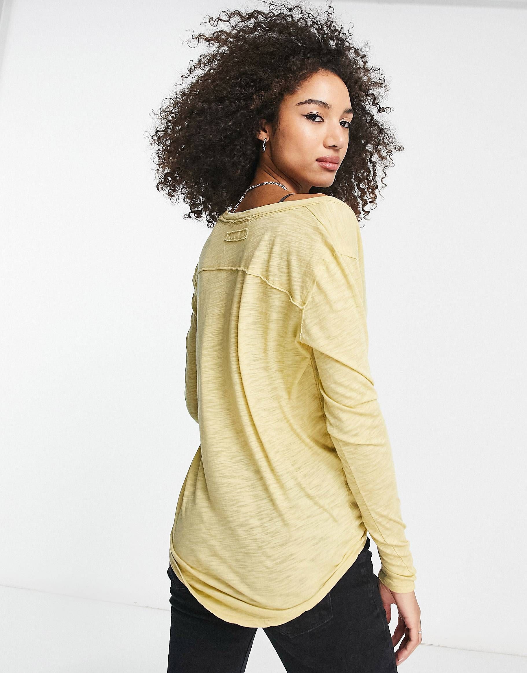 Free People Betty long sleeve jersey top in yellow | ASOS (Global)
