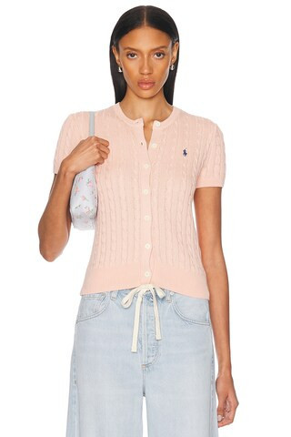 Polo Ralph Lauren Short Sleeve Cardigan in Pale Pink - Pink. Size XL (also in ). | FWRD 
