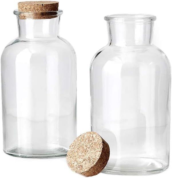 Serene Spaces Living Set of 2 Decorative Clear Glass Bottle Vases with Cork Stoppers, Vintage Wed... | Amazon (US)