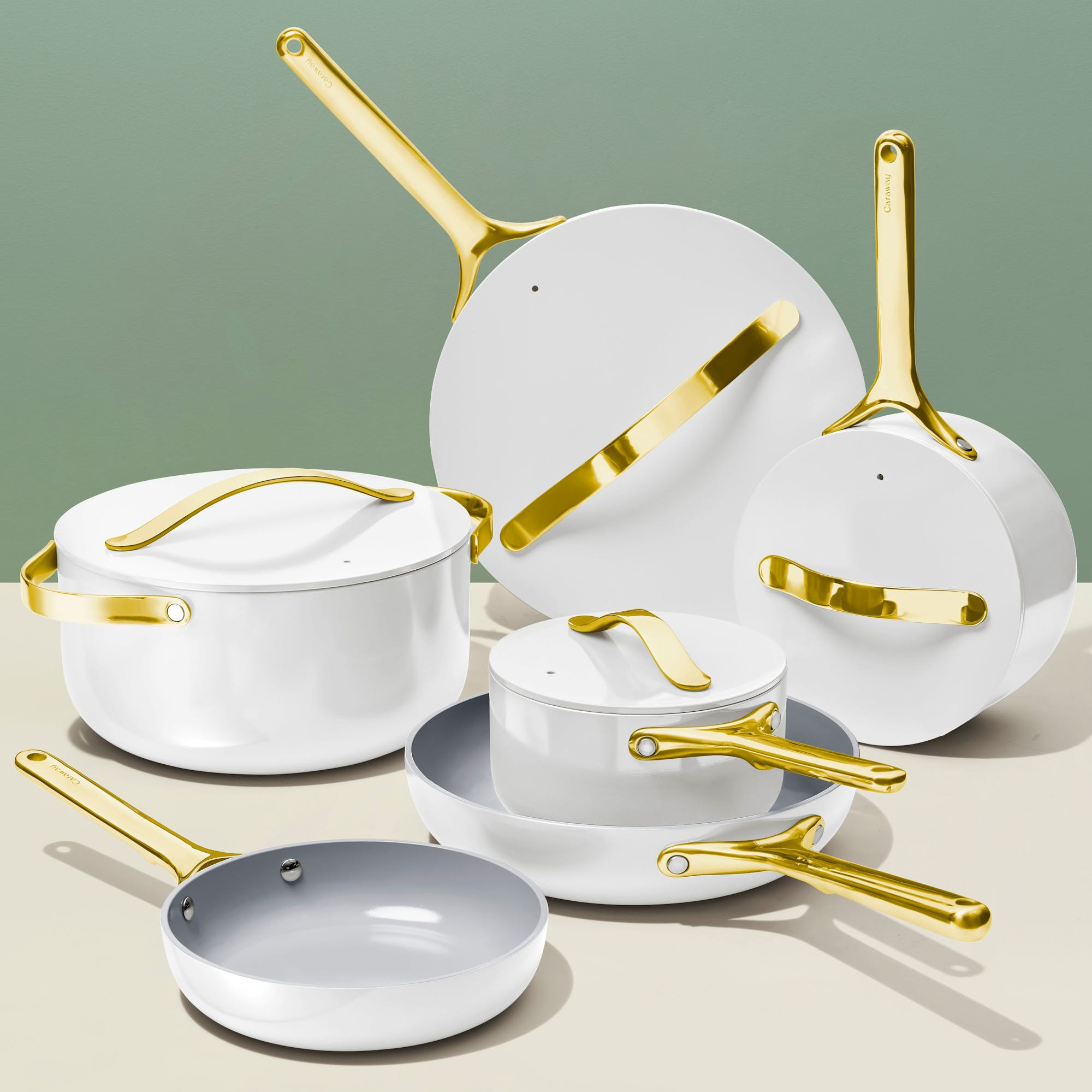 16 Piece Deluxe Cookware Set In White | Non-Stick, Non-Toxic, PFAS-Free Ceramic Squareware | Induction-Compatible For Healthy Cooking | Caraway | Caraway