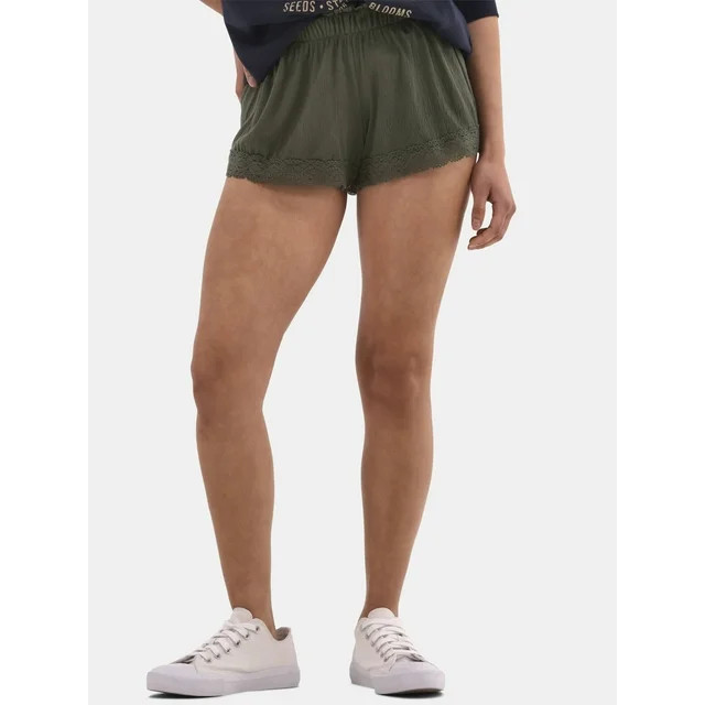 No Boundaries Crinkle Shorts with Crochet Trim, 3.75" Inseam, Women's and Women's Plus | Walmart (US)