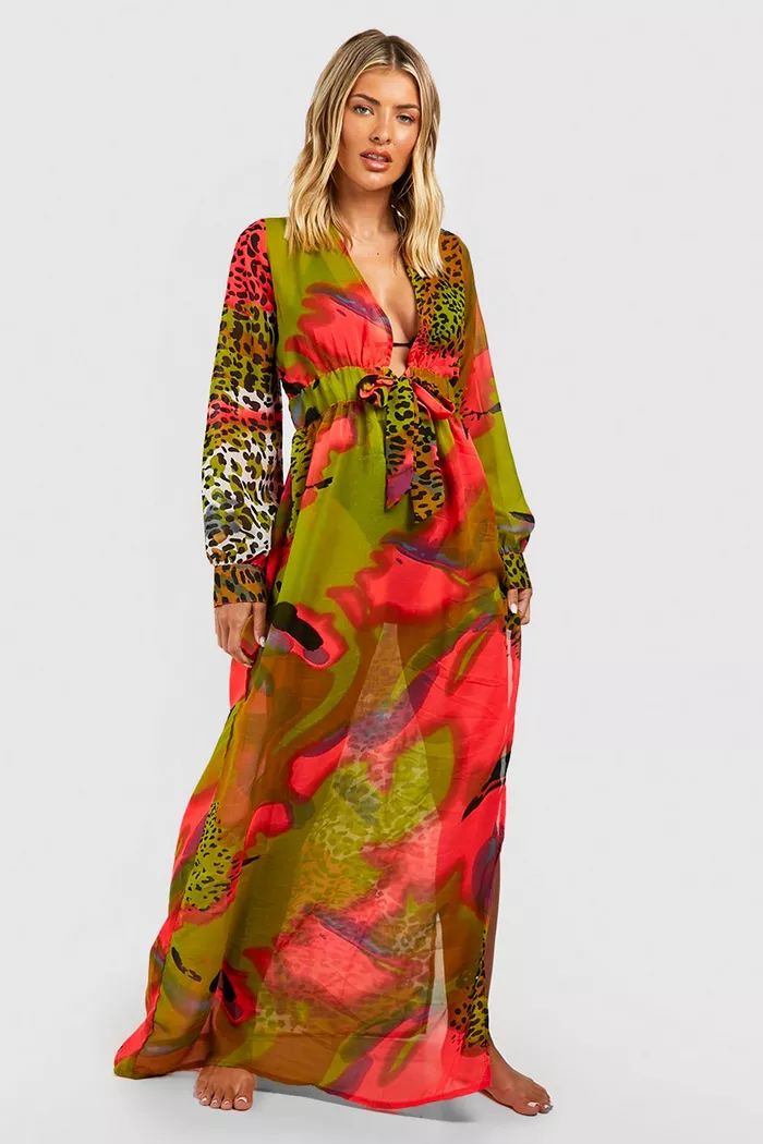 Neon Tie Dye Animal Maxi Beach Kaftan | Boohoo.com (US & CA)