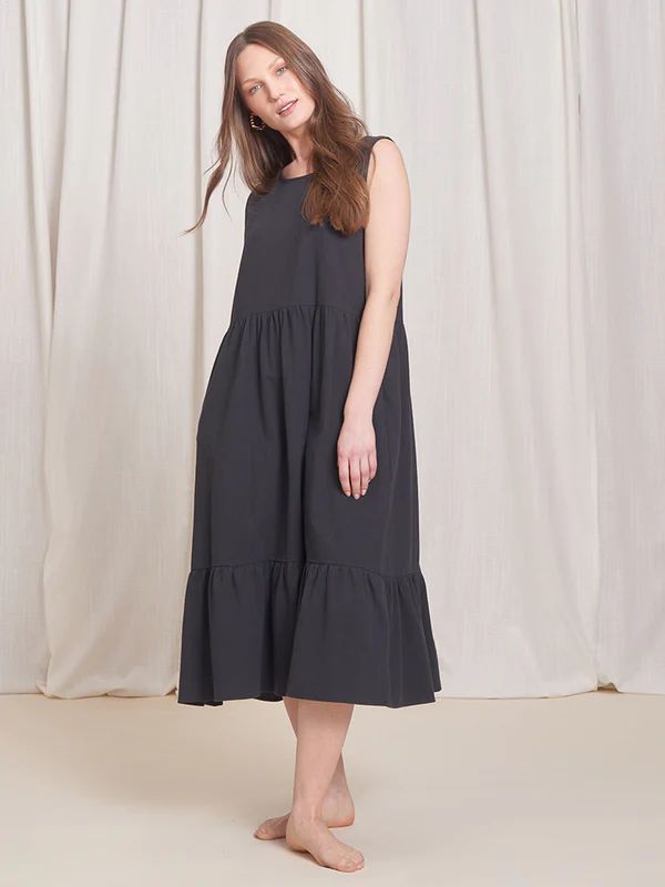 Birdie Sleeveless Dress Crinkle Cotton Black | Tradlands
