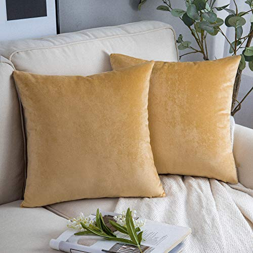 Phantoscope Pack of 2 Velvet Decorative Throw Pillow Covers Soft Solid Square Cushion Case for Couch Khaki 18 x 18 inches 45 x 45 cm | Amazon (US)