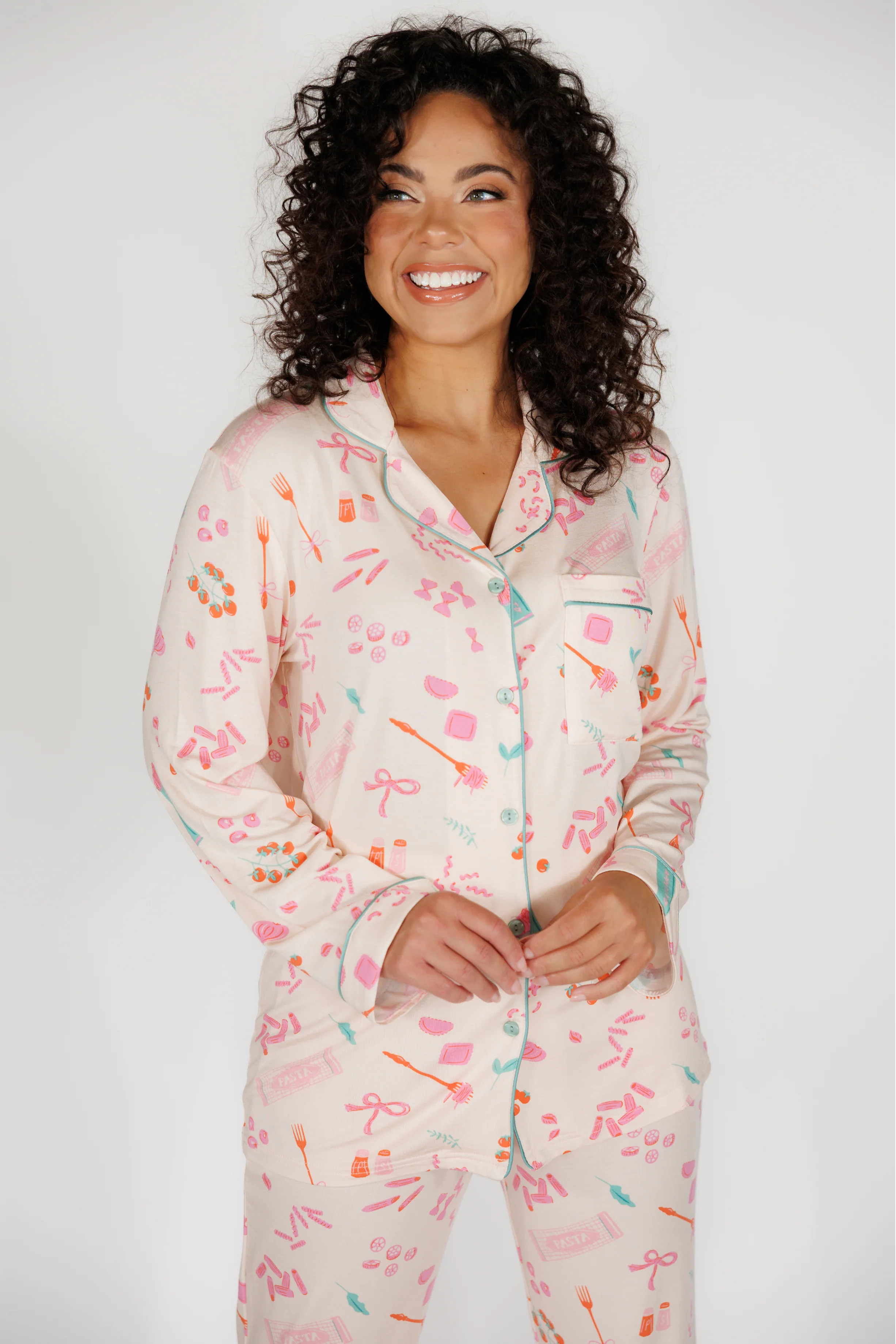 Pasta La Vista Long Sleeve & Cropped Pant Pajama Set | In My Sundays