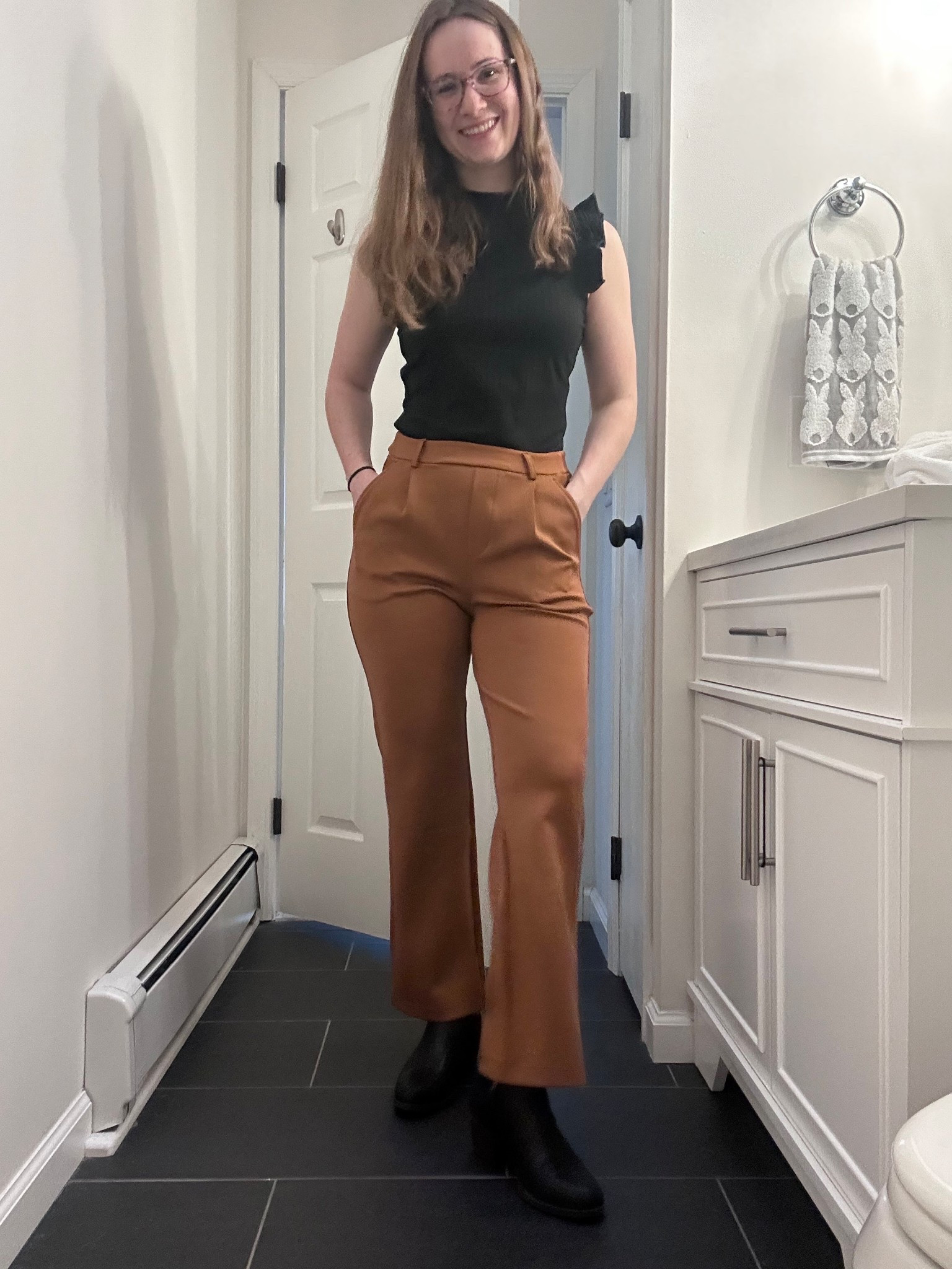 Outfit of the day for my corporate banking job! These pants are super comfortable and I paired them with booties and a mock turtle neck tank

#LTKmomlife #LTKWorkwear #LTKootd
