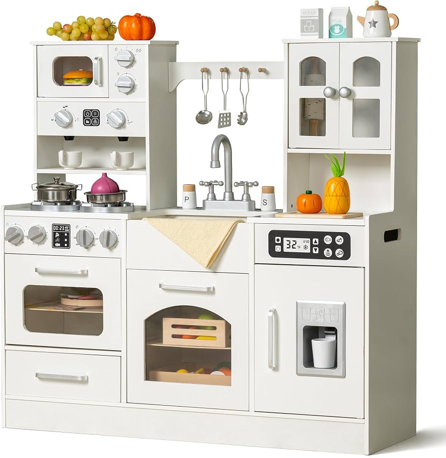 Wooden Play Kitchen for Kids with Realistic Lights and Sounds, Large Toddlers Interactive Kitchen... | Amazon (CA)
