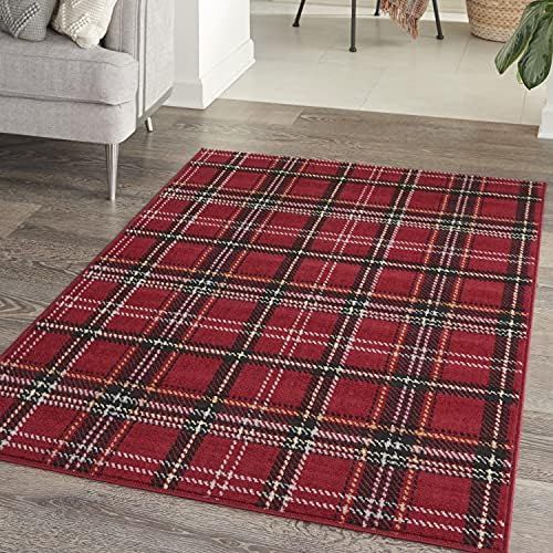 Nourison Grafix Plaid Red 4' x 6' Area Rug , 3'9" x 5'9" | Amazon (US)