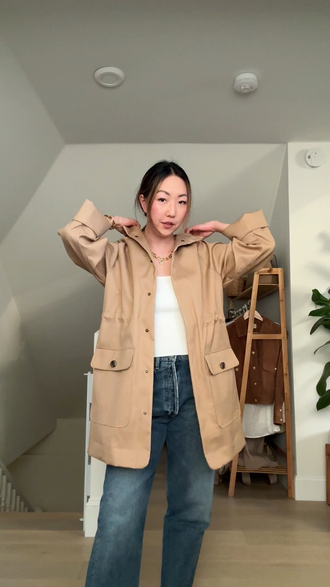 This parka runs big so size down if you’re in between. I’m wearing size US2 