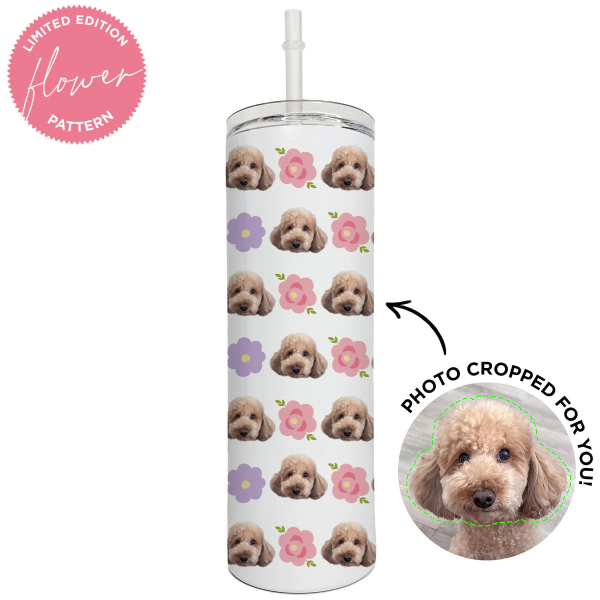 Personalized Pet Flower Pattern Skinny Tumbler | Type League Press