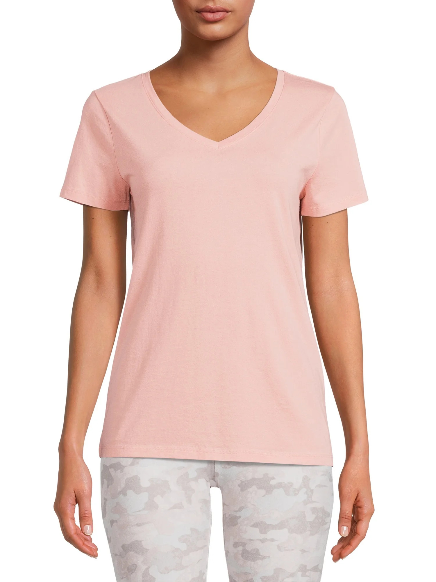 Time and Tru Women's V-Neck T-Shirt with Short Sleeves - Walmart.com | Walmart (US)