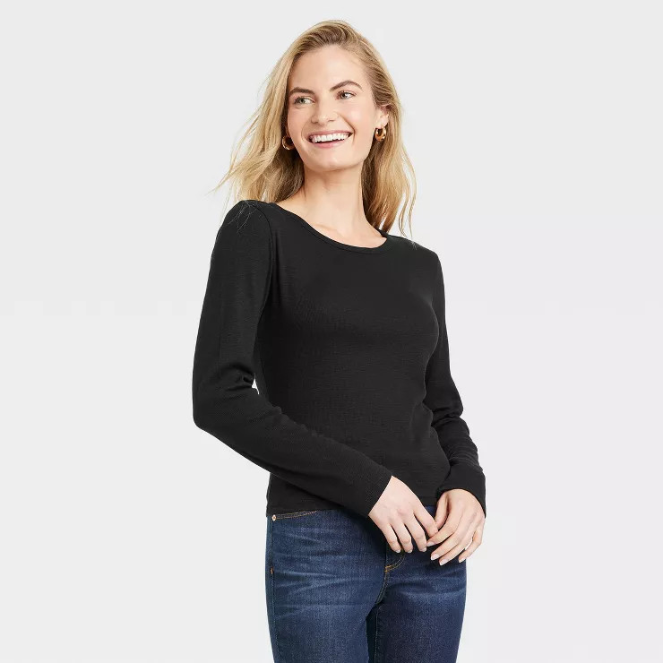 Women's Long Sleeve Shrunken Slim Fit Ribbed T-Shirt - Universal Thread™ | Target