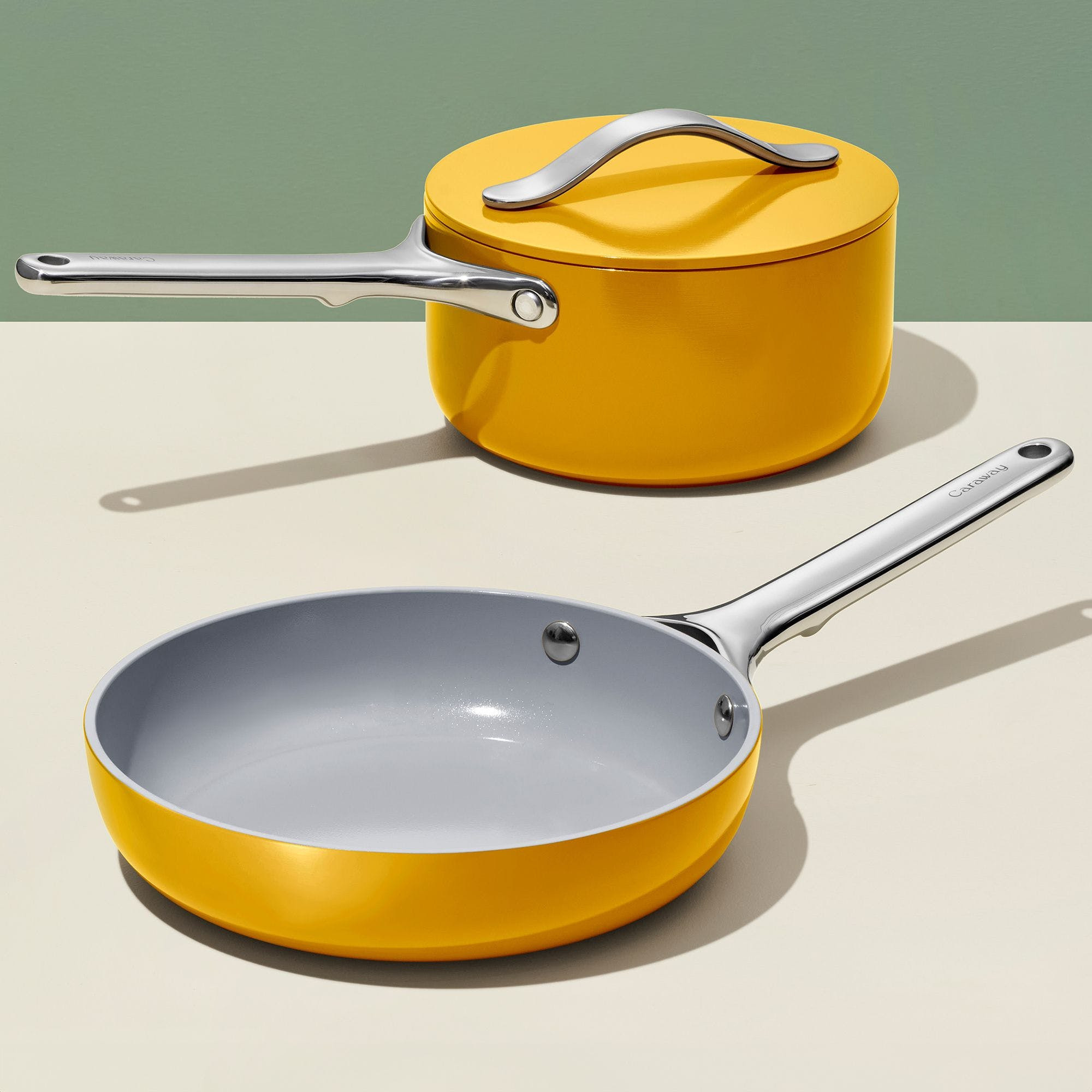 3 Piece Mini Duos Cookware Set In Marigold | Non-Stick, Non-Toxic, PFAS-Free Ceramic Pans | Induction-Compatible For Healthy Cooking | Caraway | Caraway