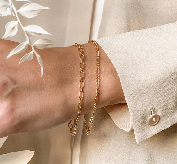 SILJA 14K Gold Filled Figaro Chain Bracelet, Chunky Bracelet, Handcrafted Jewelry, US made, tarni... | Etsy (US)