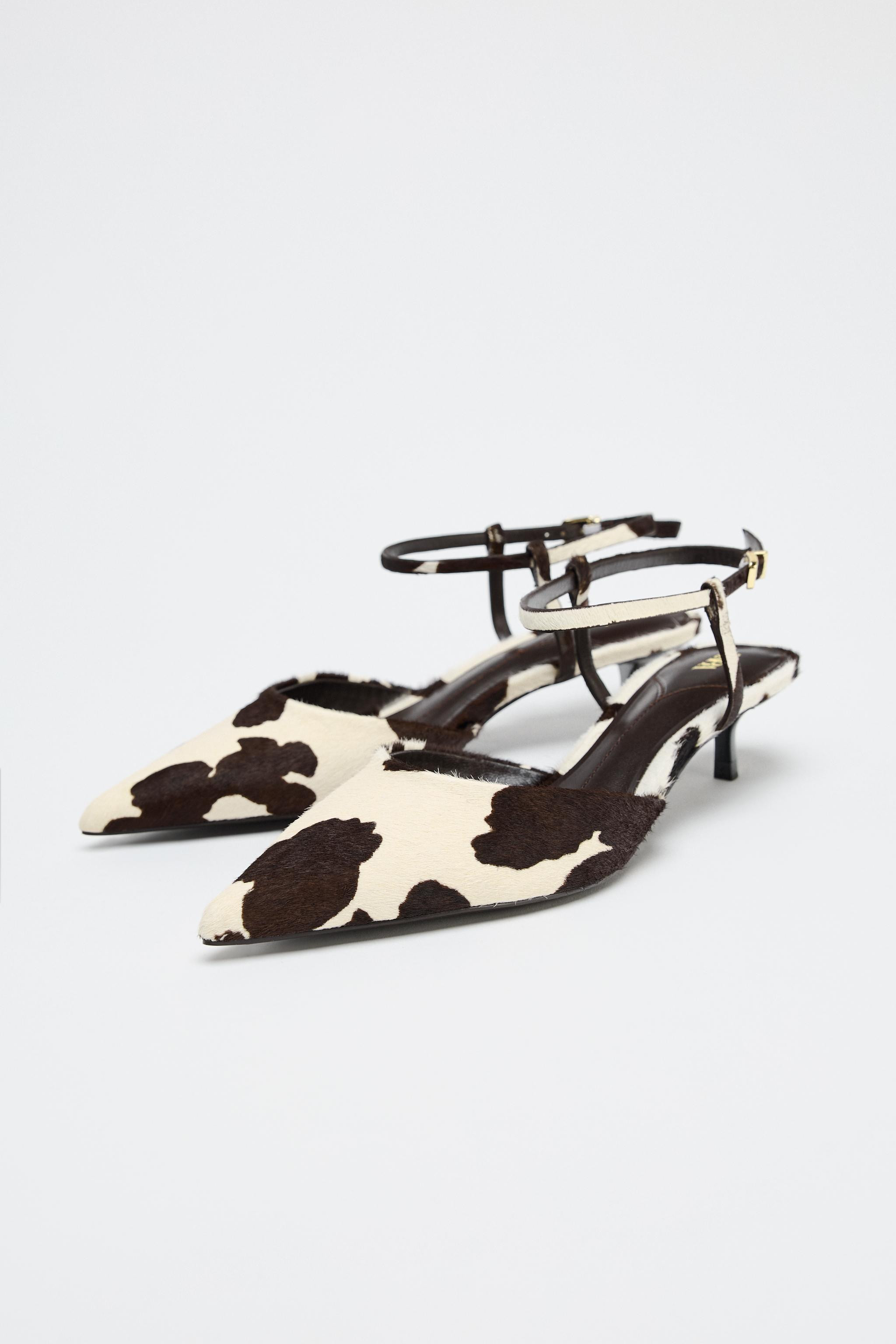 FUR TRIMMED LEATHER SLINGBACK KITTEN HEELS | Zara US