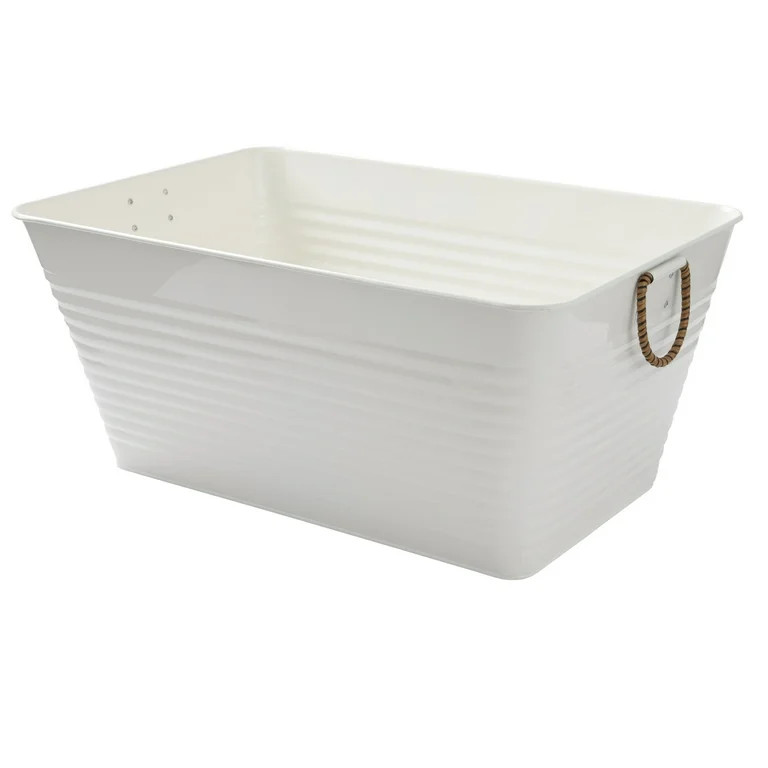 Better Homes & Gardens - Vanilla White Galvanized Large Rectangle Tub BH25100135203C1, 21.96 in L... | Walmart (US)