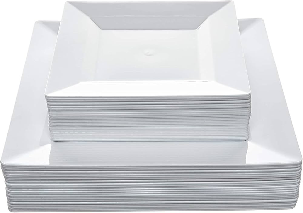 Aya's 60ct White Plastic Plates Disposable - Heavy Duty Square Disposable Plastic Plates for Part... | Amazon (US)