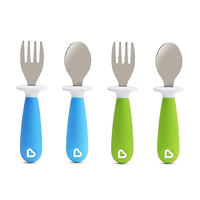 Munchkin 4 Count Raise Toddler Fork and Spoon, Blue/Green, 12+ | Amazon (US)