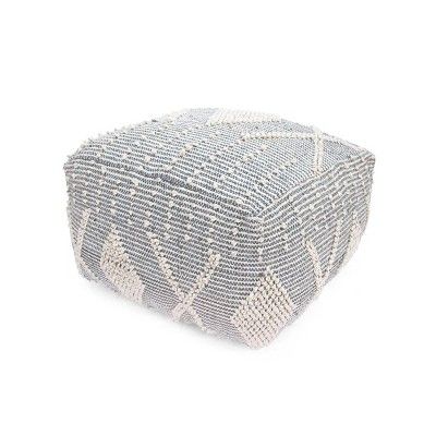 Brinket Large Contemporary Faux Yarn Pouf Ottoman Ivory/Gray - Christopher Knight Home | Target