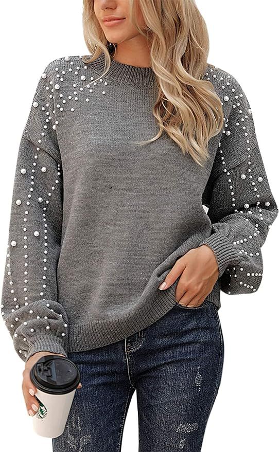 Blooming Jelly Womens Crew Neck Sweater Chunky Knit Pearl Sweater Color Block Oversized Sweaters ... | Amazon (US)