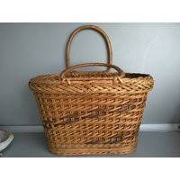 Vintage Woven Rattan Basket With Handles - Beautiful Basket Old Woven Bag | Etsy (US)