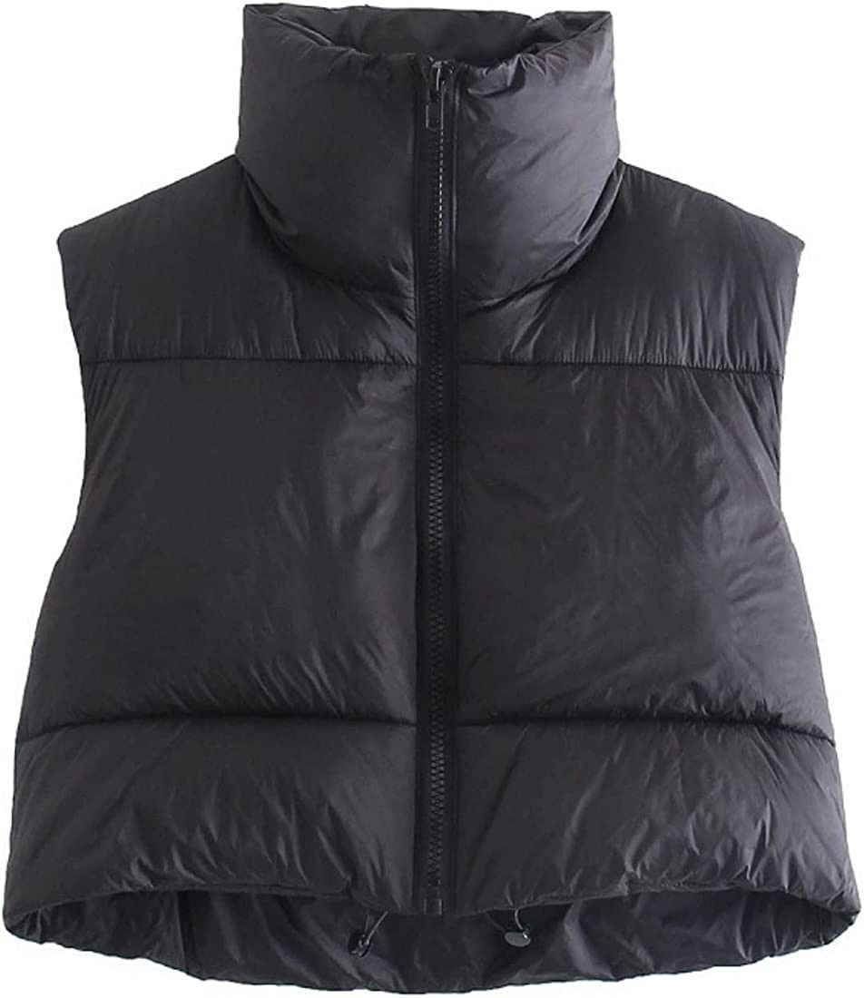 Shiyifa Women's Fashion High Neck Zipper Cropped Puffer Vest Jacket Coat | Amazon (US)