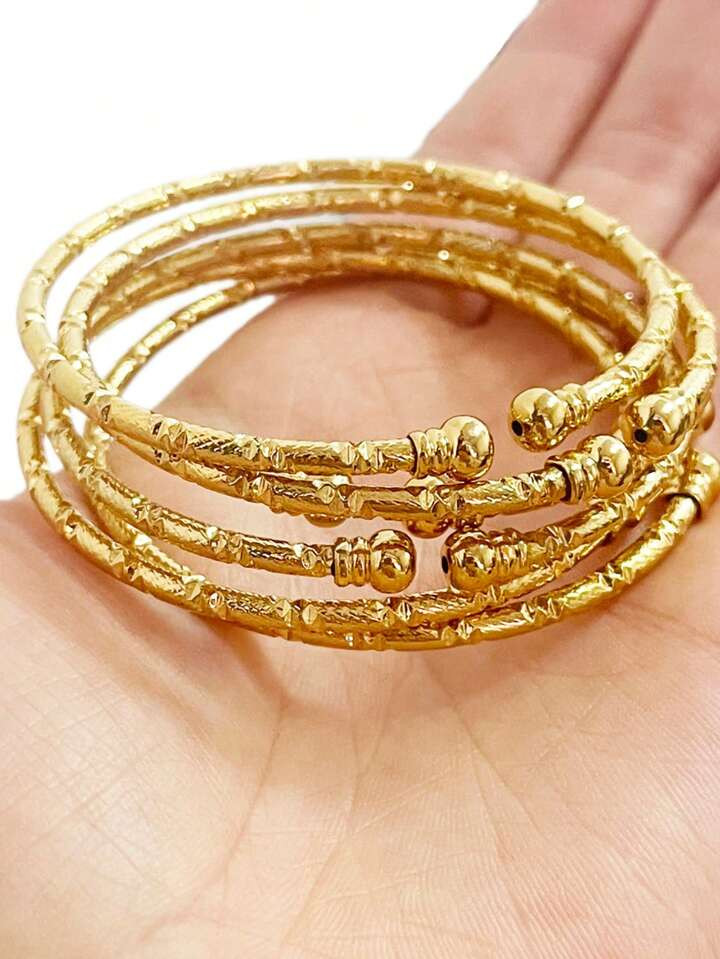 6pcs 3mm Bangle Bracelets, Dubai Style, Gold, Wedding Jewelry, Gift | SHEIN