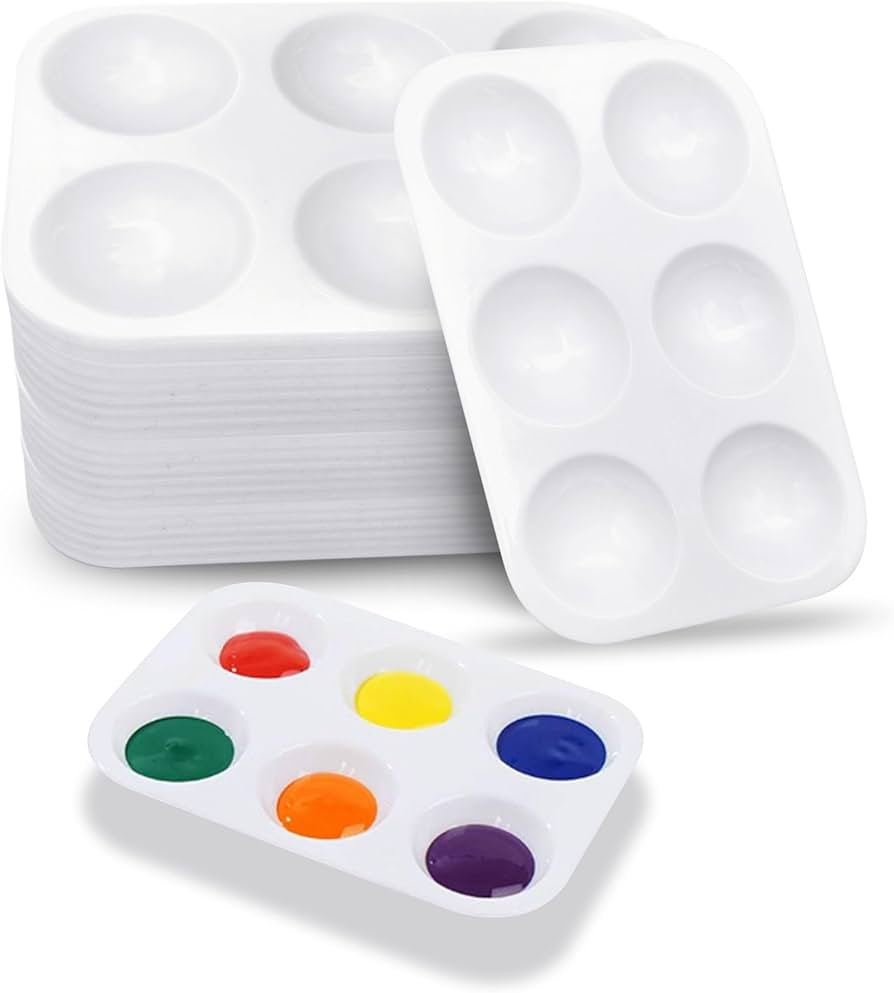 24 PCS White Plastic Paint Tray Palettes, 6 Well Rectangular Watercolor Oil Palette, Paint Trays ... | Amazon (US)