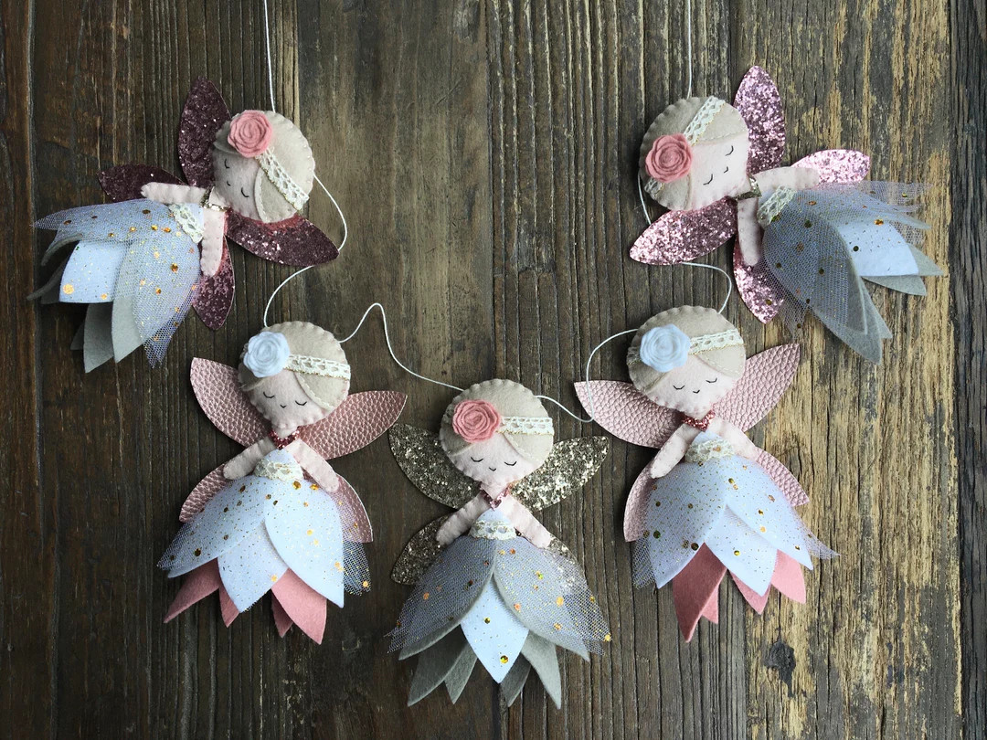 3-piece Magical Fairy Nursery Set, Felt Fairy Garland, Wool Felt Bunting, Blush Pink & Gold, Fair... | Etsy (US)