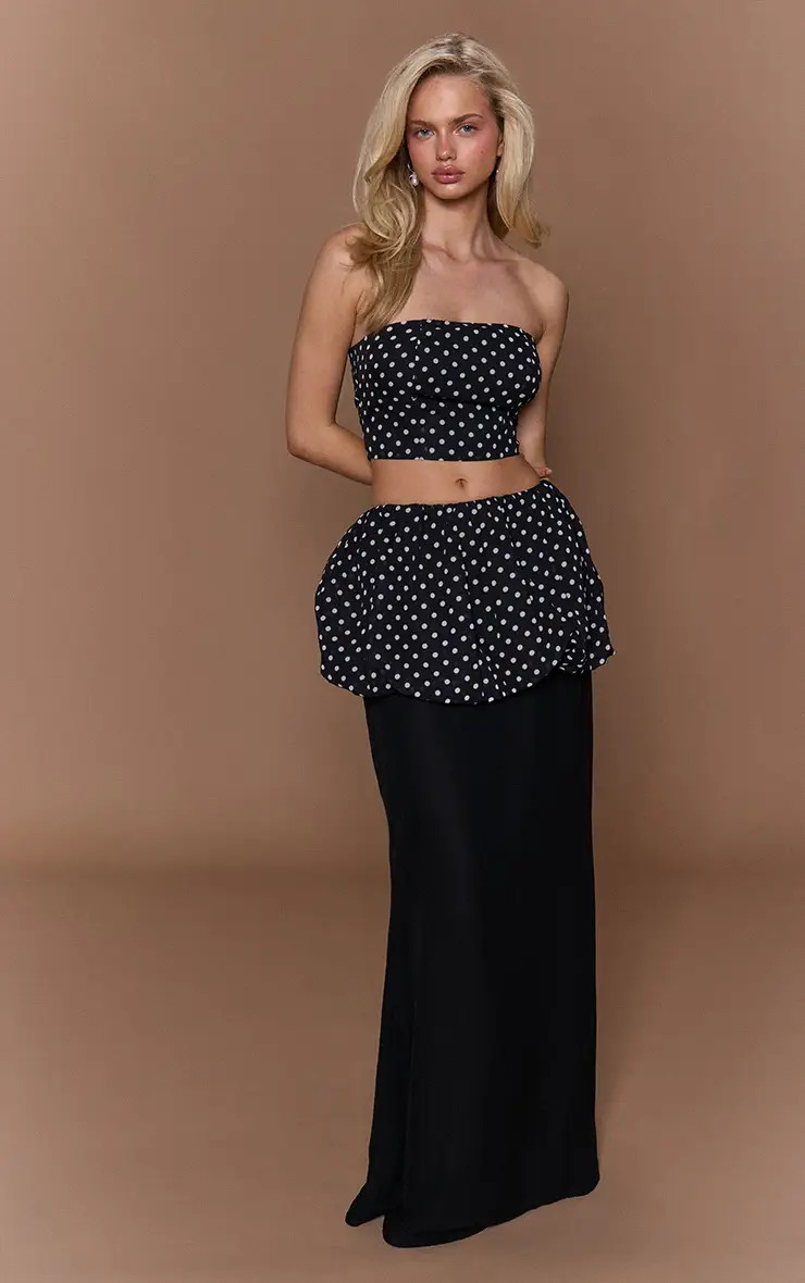 Black Chiffon Polka Dot Bandeau Top | PrettyLittleThing US