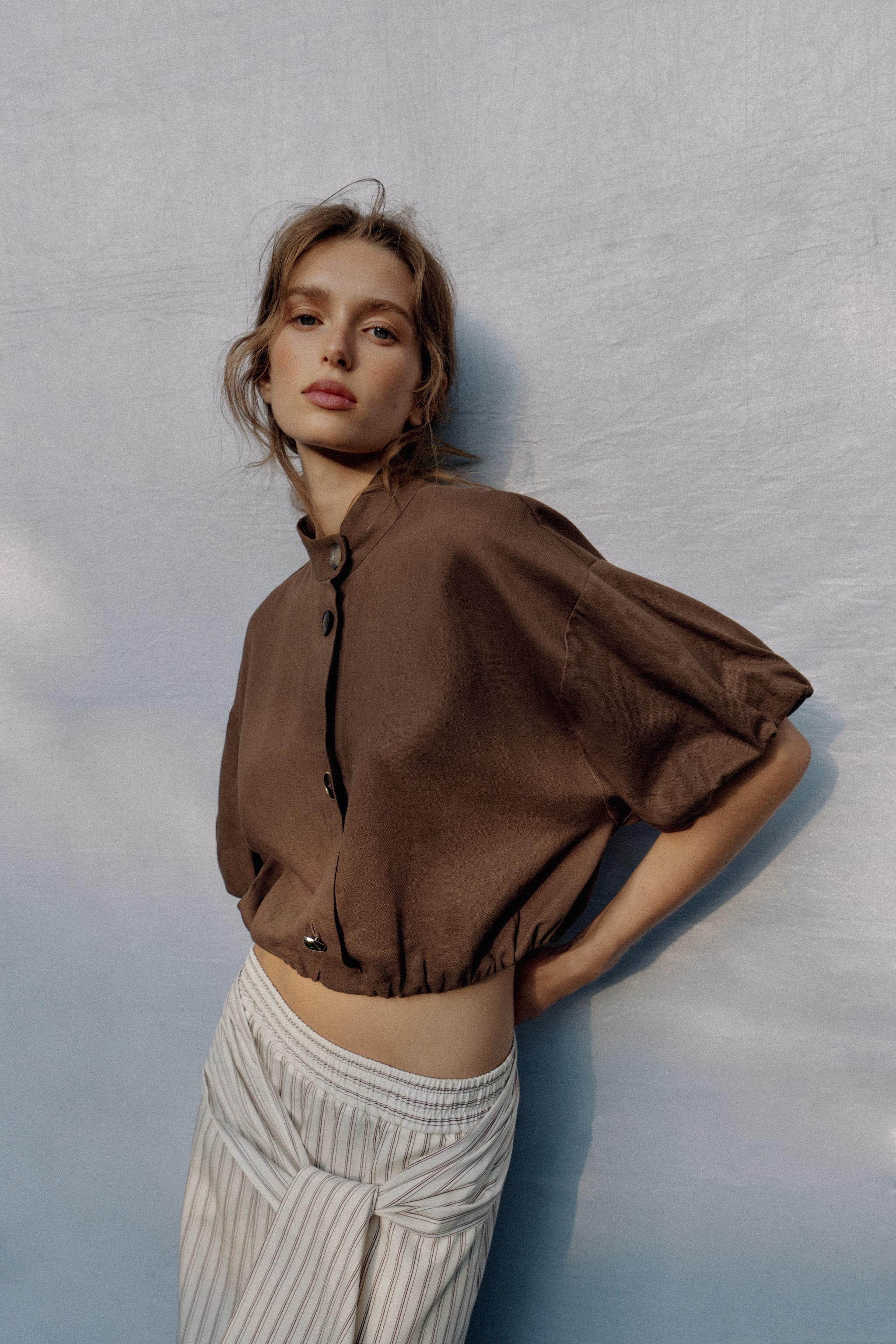 LINEN BLEND BALLOON SHIRT | Zara US