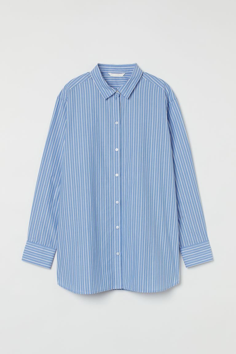 Straight-cut shirt in an airy, woven cotton fabric. Collar, buttons at front, gently dropped shou... | H&M (US + CA)