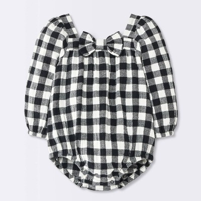 Baby Girls' Gingham Ruffle Bubble Romper - Cloud Island™ Black 12M | Target