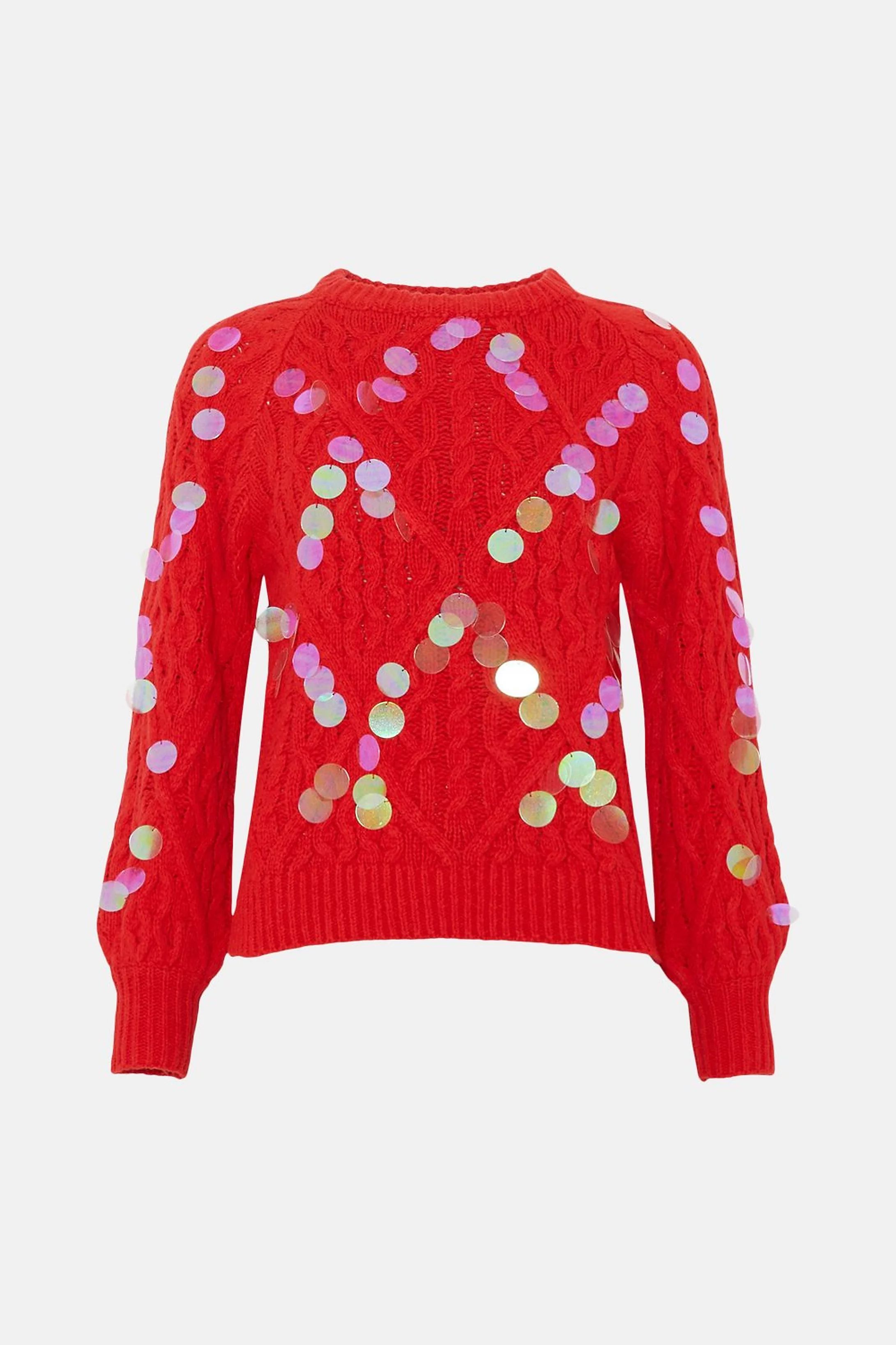 Diamond Cable Sequin Knit Jumper | Warehouse UK & IE