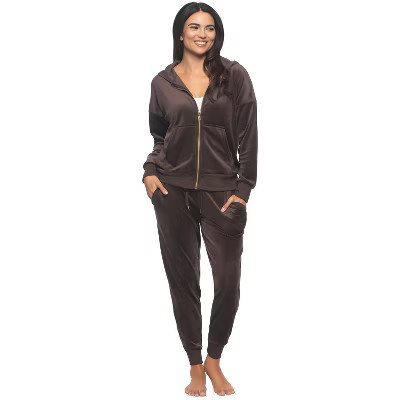 Felina - Womens Velour Zip Hoodie and Jogger Set Soft 2-Piece Tracksuit Lounge Set (Java, Small) | Target