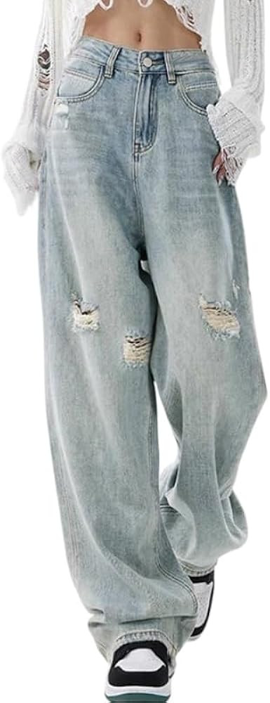 EMMIOL Baggy Jeans for Women Mid-Low Waist Streetwear Jeans Vintage Wide Leg Straight Denim Pants... | Amazon (US)
