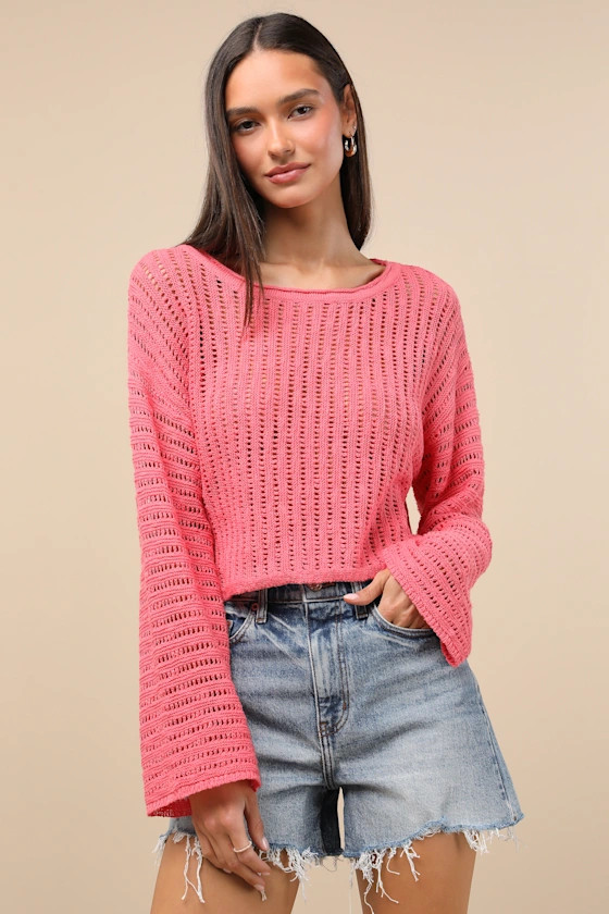 Minna Hot Pink Open Knit Dolman Sleeve Sweater | Lulus